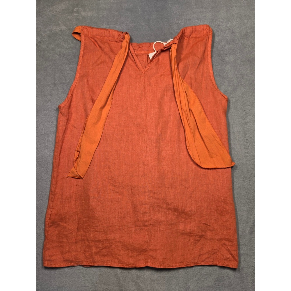 Bohemian Pure Linen Tie Neck Tank Top Rust Womens Large Made Italy - Picture 2 of 4